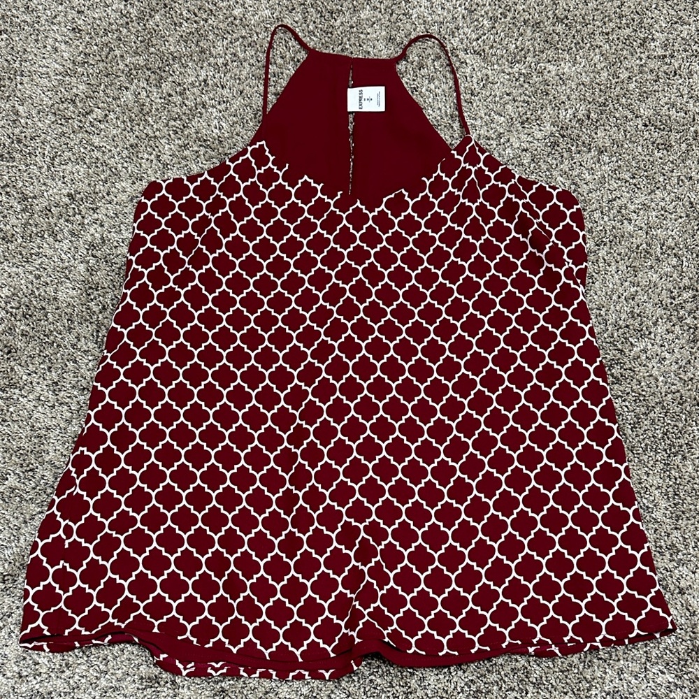 Express Maroon and White Patterned Tank Top